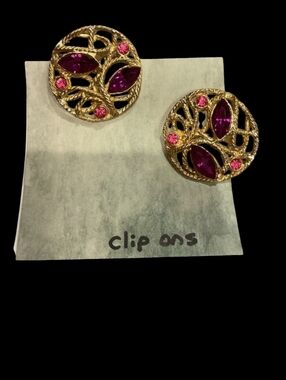 Gold and Purple Clip-On Earrings